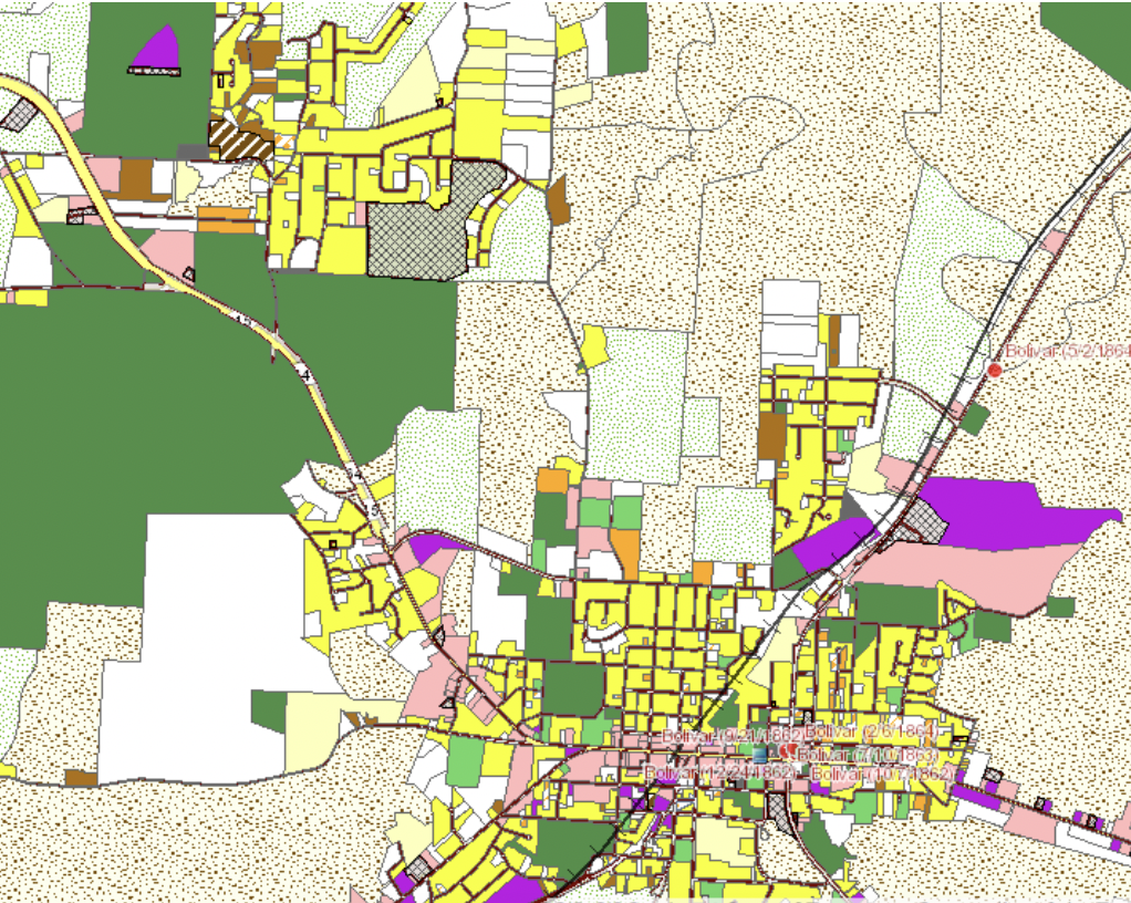 Map near the Bolivar-Wagon Train